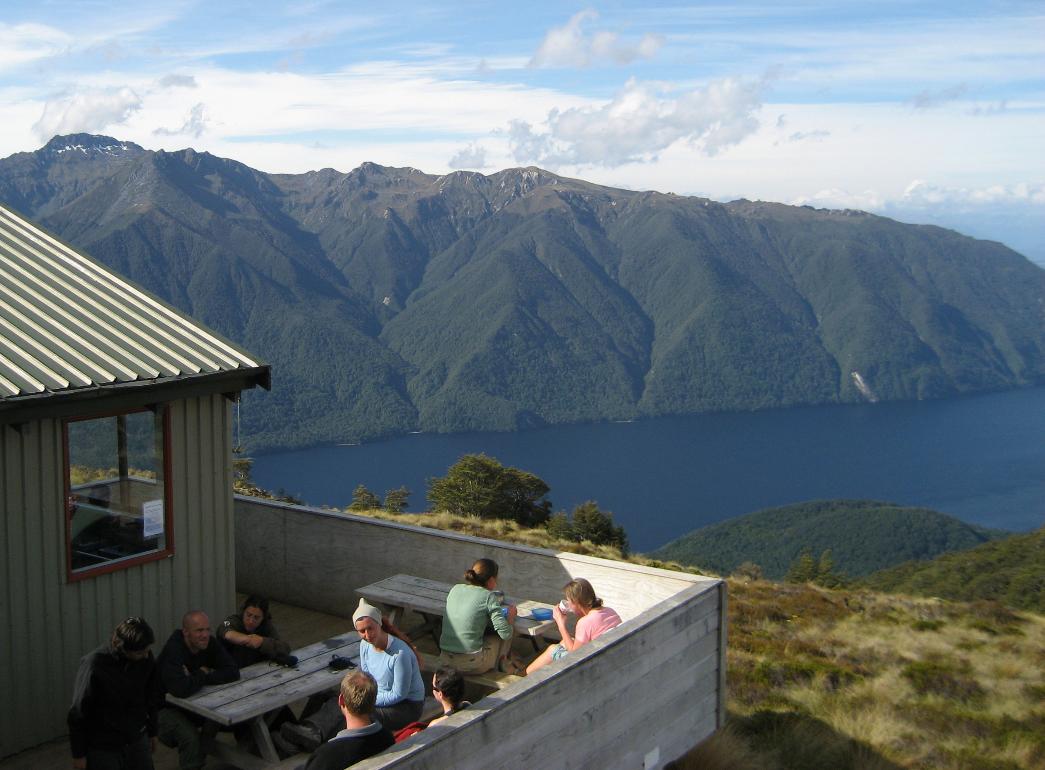 The fantastic view of Lake Te Anau from Luxmore Hut, our first backcountry hut